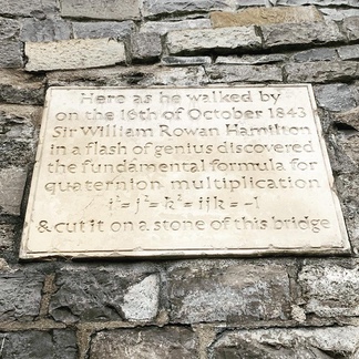 Stone plaque on Broom Bridge, Dublin, marking where William Rowan Hamilton carved his quaternion formula in 1843